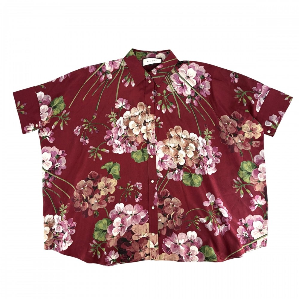 GUCCI グッチ 半袖シャツ シルクフラワードルマンブラウス トップス アパレル 服 42 410345 ボルドー シルク    レディース 春 夏【中古品】