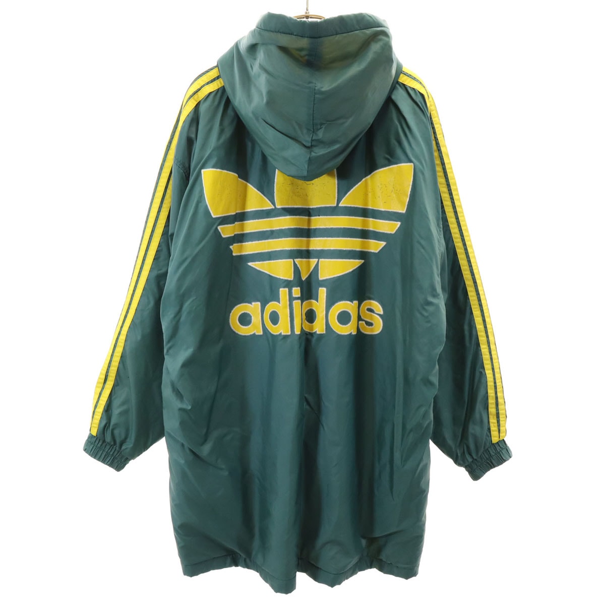 adidas アディダス 80s ヴィンテージ バックトレフォイルロゴ 中綿コート L グリーン デサント 裏ボア