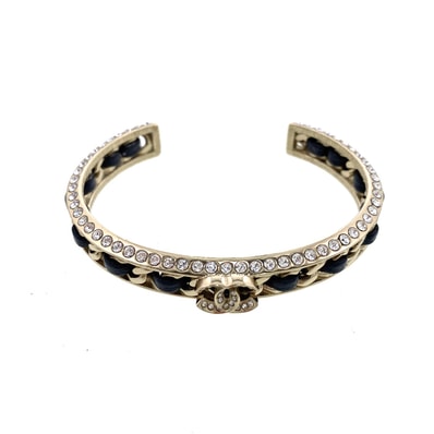 CHANEL シャネル ココマーク ラインストーン バングル メタル ゴールド ブラック B23P Sサイズ レディース【中古】