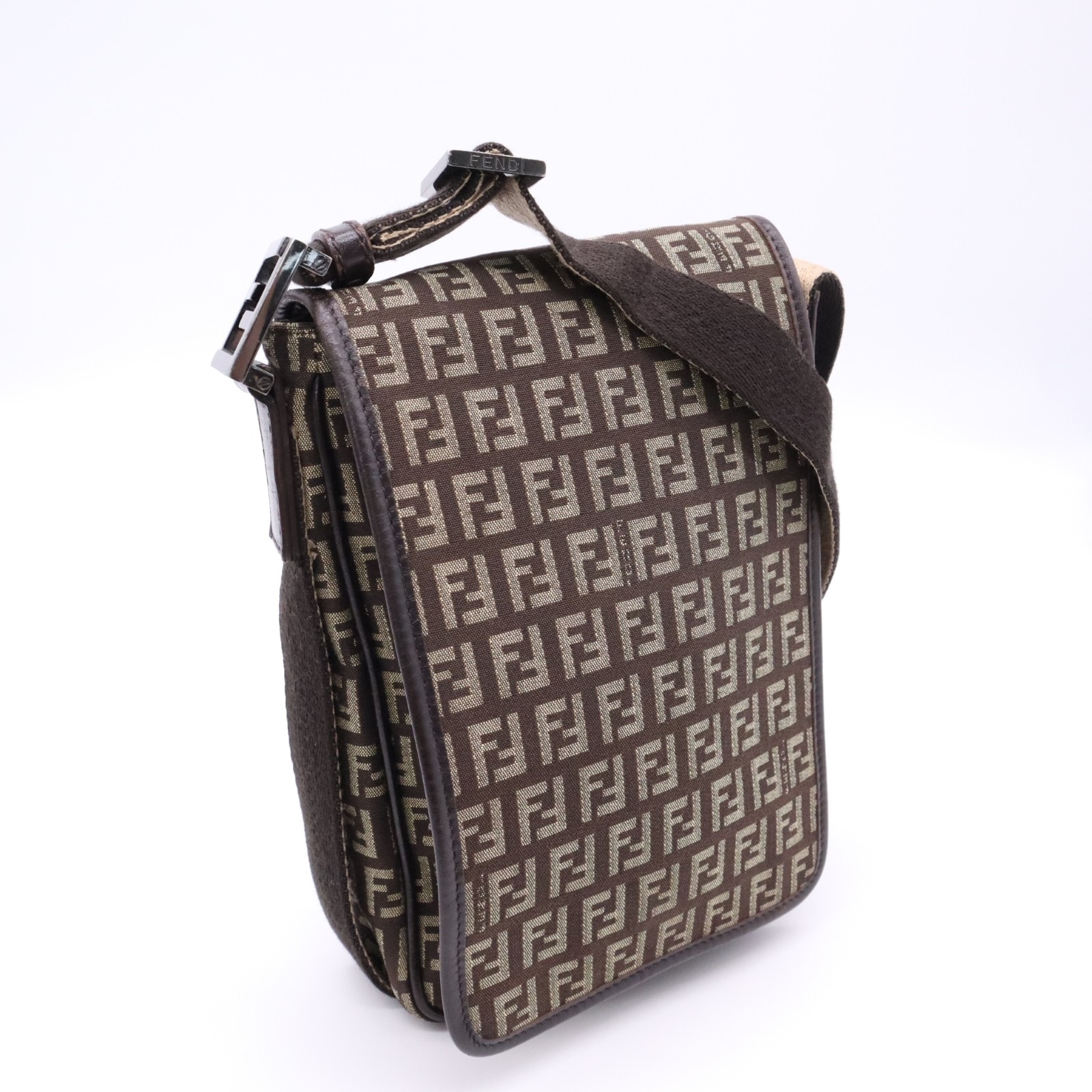 FENDI フェンディ キャンバス ズッキーノ ショルダーバッグ 8BR323 ショルダーバッグ ブラウン ベージュ キャンバス レザー レディース