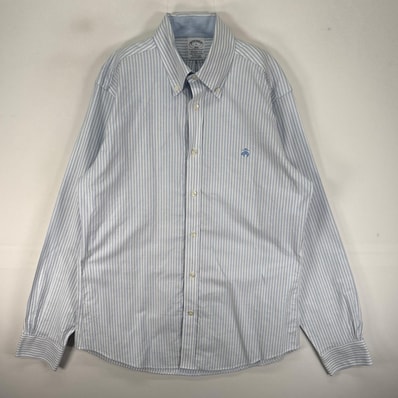 古着 ブルックスブラザーズ Brooks Brothers 長袖シャツ ボタンダウン ワンポイント M ブルー系 ストライプ メンズ