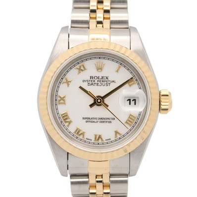 ロレックス ROLEX デイトジャスト S番 腕時計 時計 K18(イエローゴールド) ステンレススチール レディース ホワイト系 ローマ 69173 【中古】