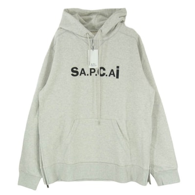 Sacai サカイ 21SS COEN-M27655 × A.P.C HOODIE TAIYO ASH GRAY アーペーセー フーディー タイヨウ ロゴ サイドジップ プルオーバー パーカー グレー系 XL【新古品】【未使用】【中古】