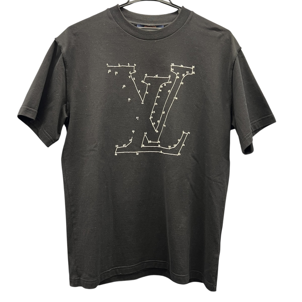LOUIS VUITTON 極美品 ルイヴィトン 20AW LVステッチプリントアンドエンブロイダリー リバースロゴパッチ Tシャツ RM202M ブラック コットン カットソー ヴァージル アブロー LV ヴィトン Aランク 中古 鑑定済 ヴィトンTシャツ