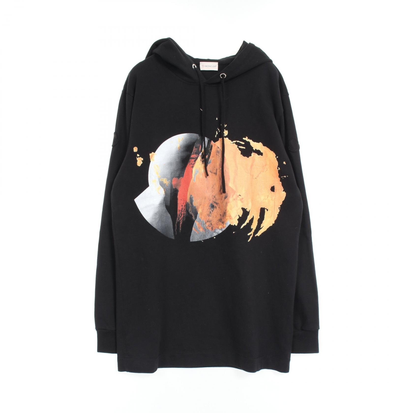 モンクレール MONCLER MONCLER GENIUS 6 GRAPHIC PRINTED PULLOVER HOODIE パーカー 衣料品 トップス コットン メンズ ブラック系 【中古】