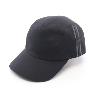 エルメス HERMES ネヴァダ Hストライプ キャップ 帽子 コットン メンズ ブラック系 【中古】