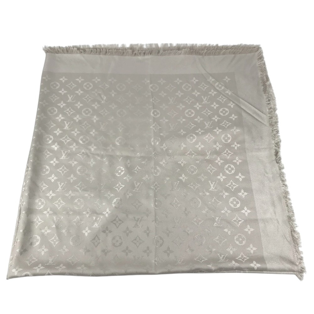 ルイヴィトン LOUIS VUITTON モノグラム ショール 総柄 ストール マフラー フリンジ ショール シルク ベージュ