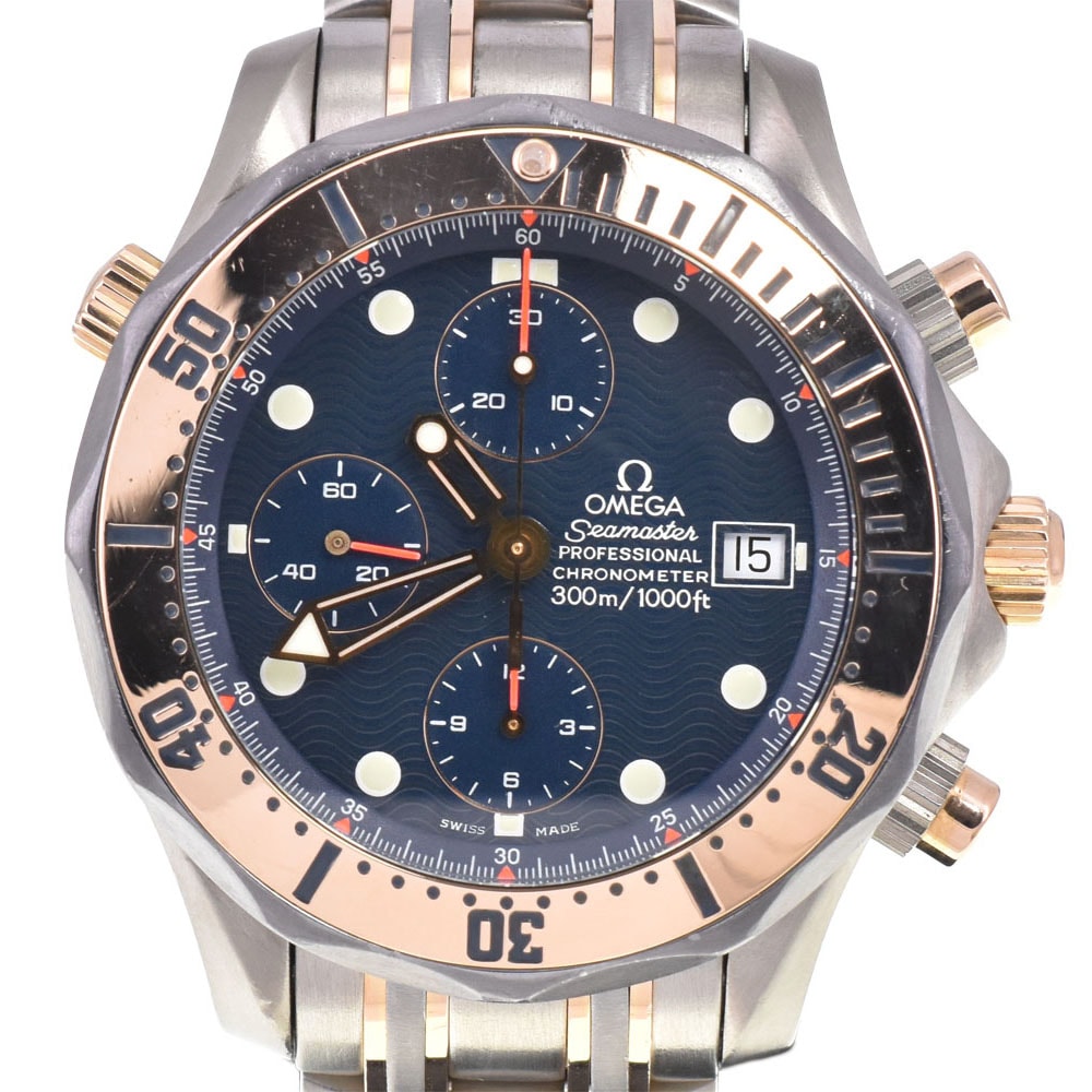 オメガ OMEGA 2297.80 シーマスター 300M クロノグラフ チタン/K18YG ブル﻿ー 自動巻き メンズ 腕時計 D#146504