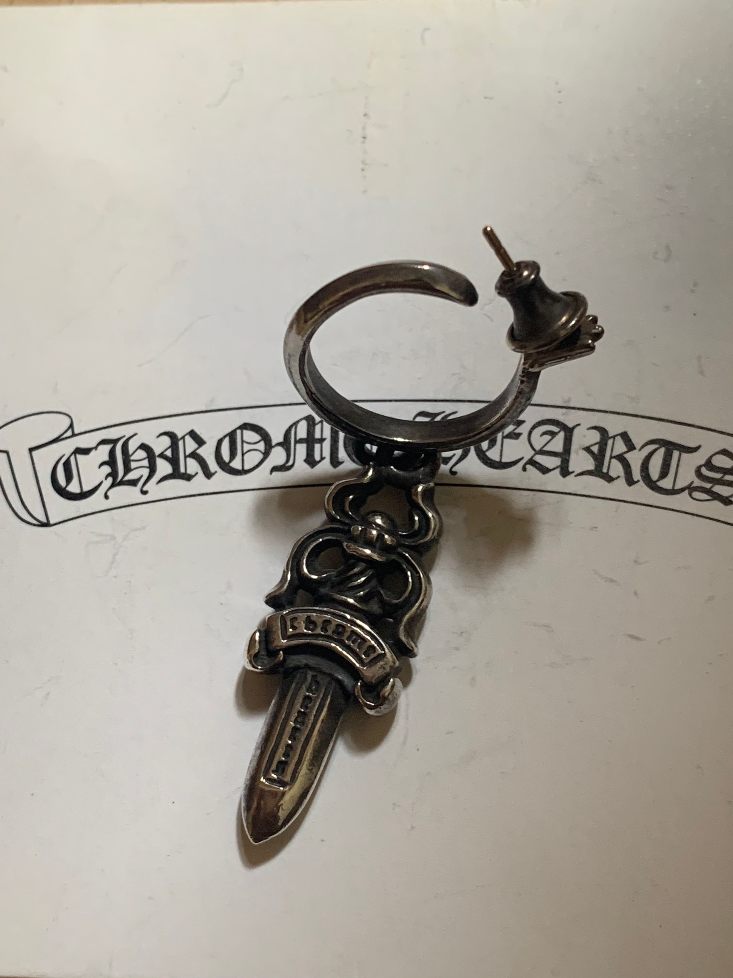 Chrome Hearts # 5 Dagger Charm On Hoop Earrings "Silver"