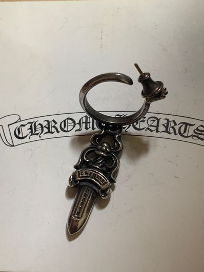 Chrome Hearts # 5 Dagger Charm On Hoop Earrings "Silver"