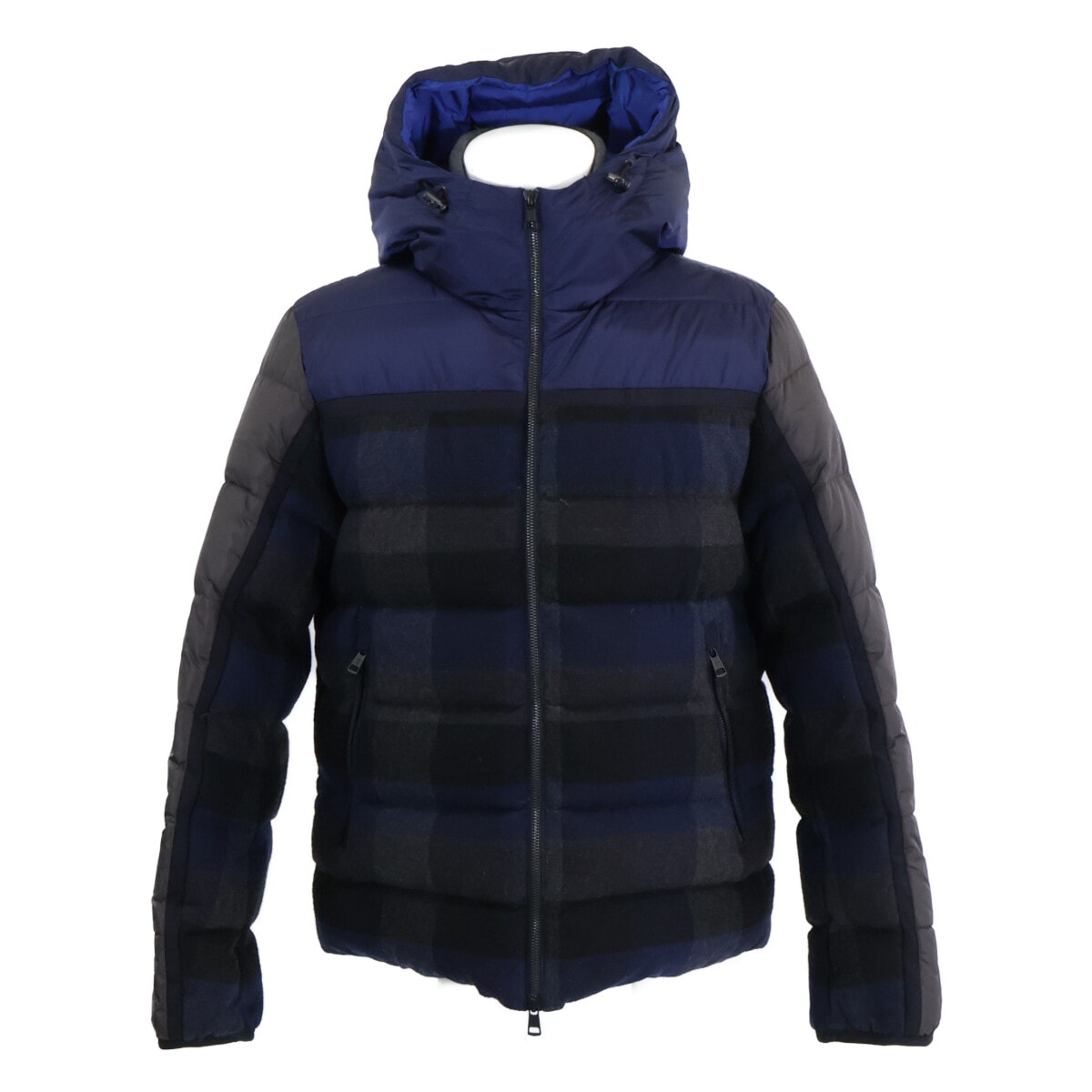 モンクレール JULIO チェック ウールxナイロン切替 フーディダウンジャケット 2
