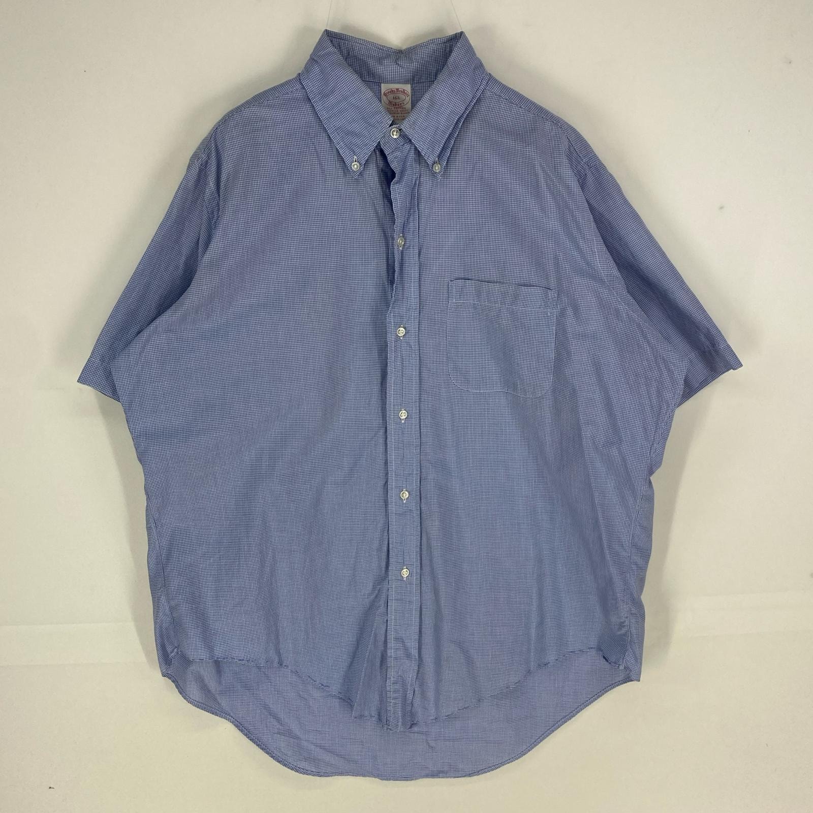 古着 ブルックスブラザーズ Brooks Brothers USA製 半袖シャツ ボタンダウン 胸ポケット 6ボタン makers L ブルー系 チェック メンズ