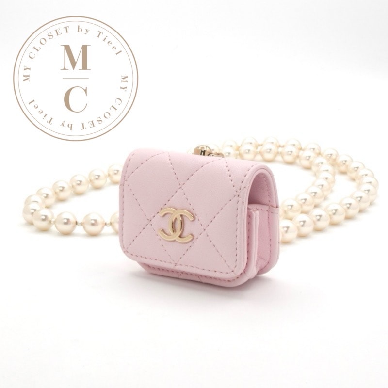 シャネル CHANEL airpodsケース イヤホンケース ピンク ゴールド ココマーク マトラッセ パール