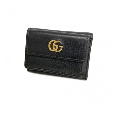 ★SALE【6cc4040-k】グッチ 三つ折り財布 GGマーモント 523277 レザー ブラック ゴールド金具【中古】レディース