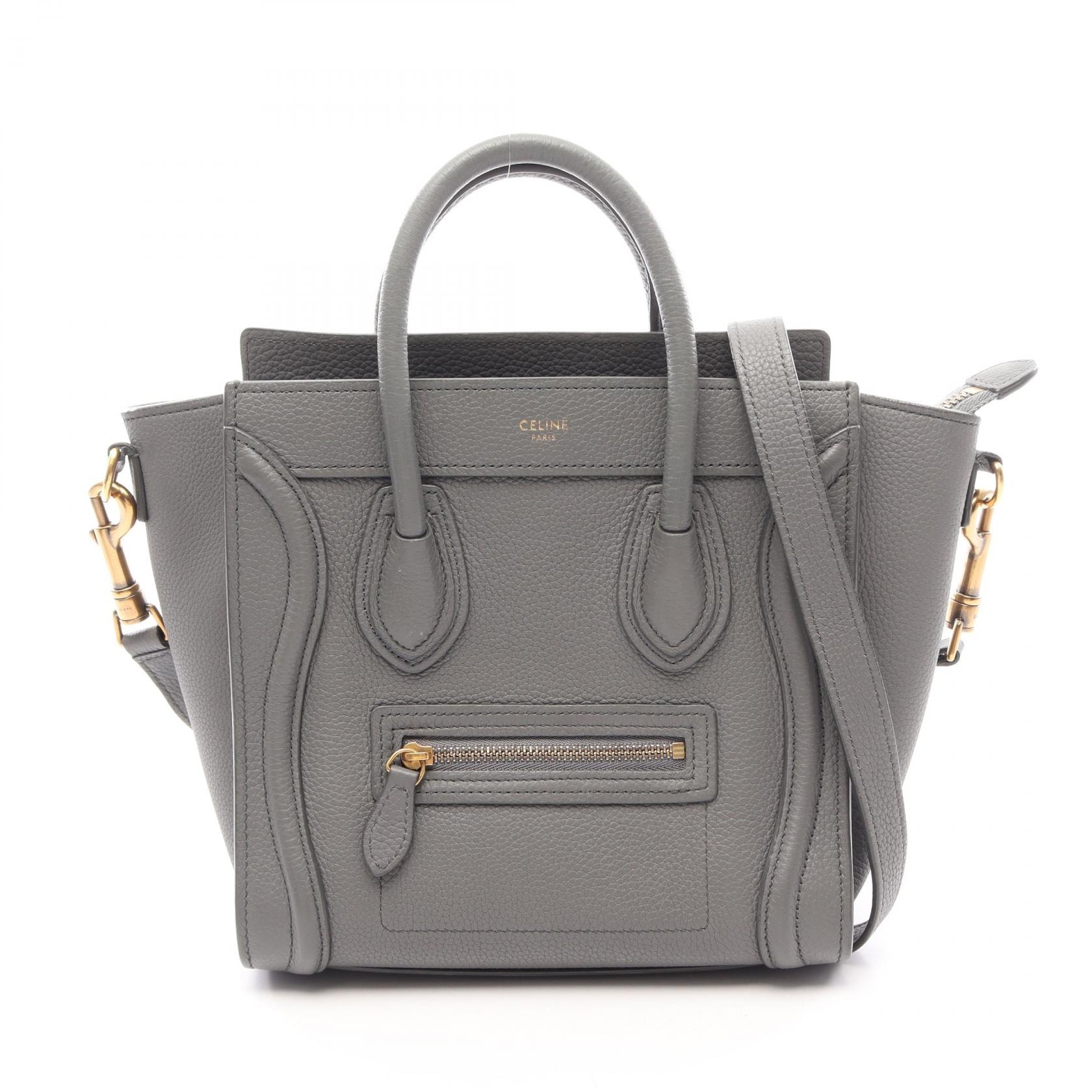 セリーヌ CELINE ラゲージ ナノショッパー 2WAY ハンドバッグ バッグ レザー レディース グレー系 【中古】