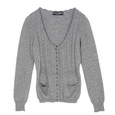 DOLCE&GABBANA ドルチェアンドガッバーナ Vネック シルク カーディガン グレー系 38【中古】