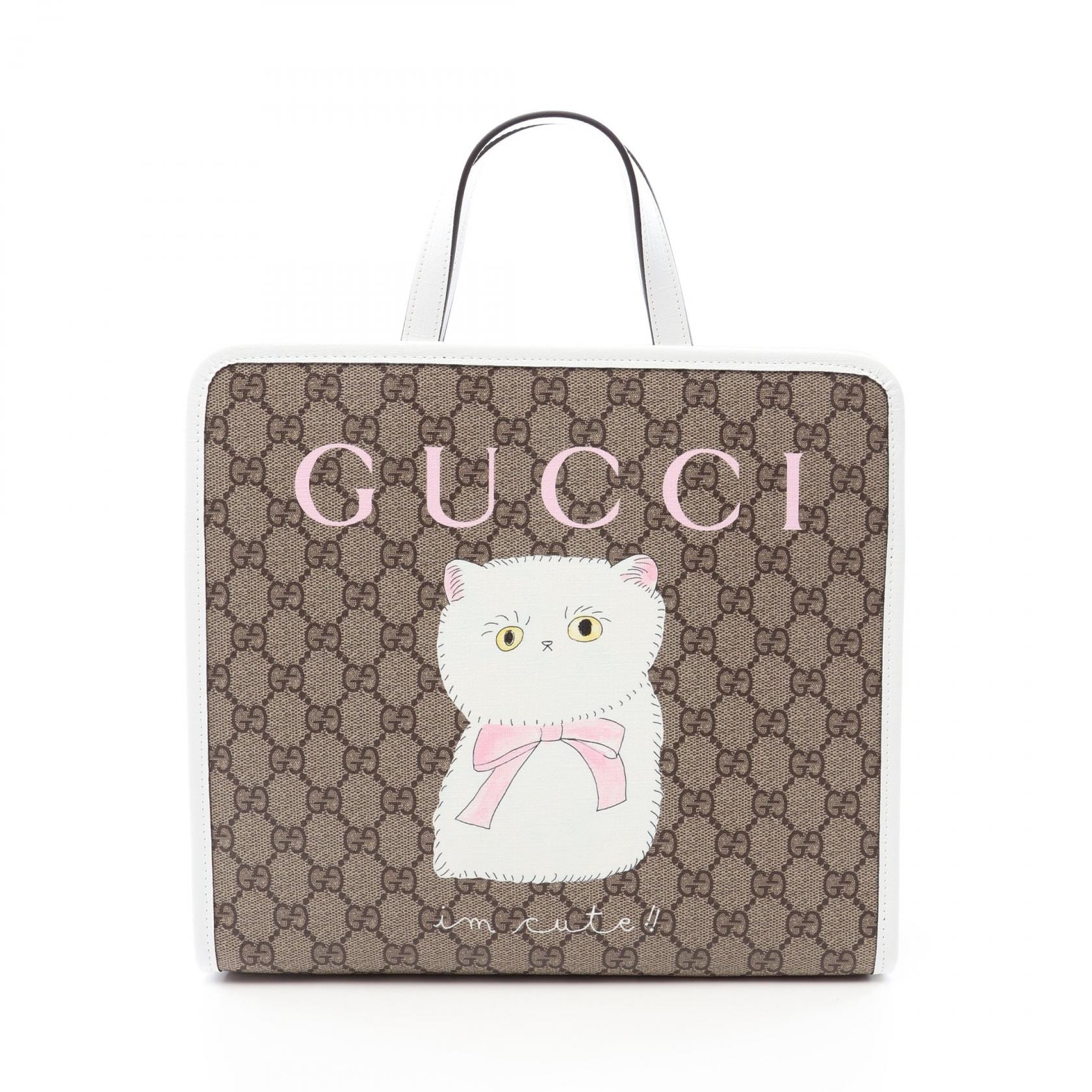 グッチ GUCCI GUCCI × NAON JEONG チルドレンズ GGスプリーム トートバッグ バッグ PVCコーティングキャンバス レザー レディース ベージュ系 / ホワイト系 / ピンク系 605614 【中古】