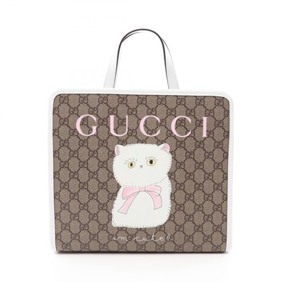 グッチ GUCCI GUCCI × NAON JEONG チルドレンズ GGスプリーム トートバッグ バッグ PVCコーティングキャンバス レザー レディース ベージュ系 / ホワイト系 / ピンク系 605614 【中古】