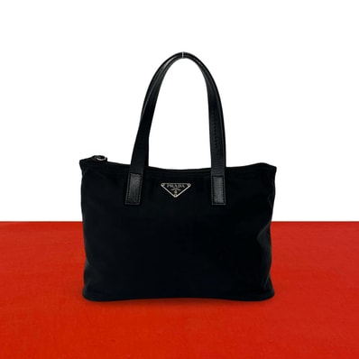 PRADA プラダ 三角ロゴ 金具 ナイロン レザー ハンドバッグ ブラック
49069