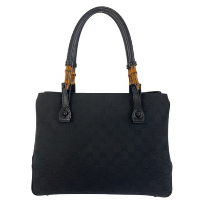美品 GUCCI グッチ バンブー ブラック 黒 GGキャンバス レザー/ トートバッグ ハンドバッグ 506158 【中古】