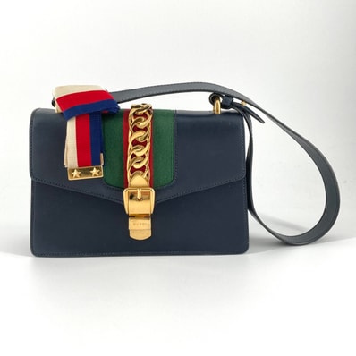 GUCCI(グッチ) シェリーライン ショルダーバッグ ブラック×グリーン