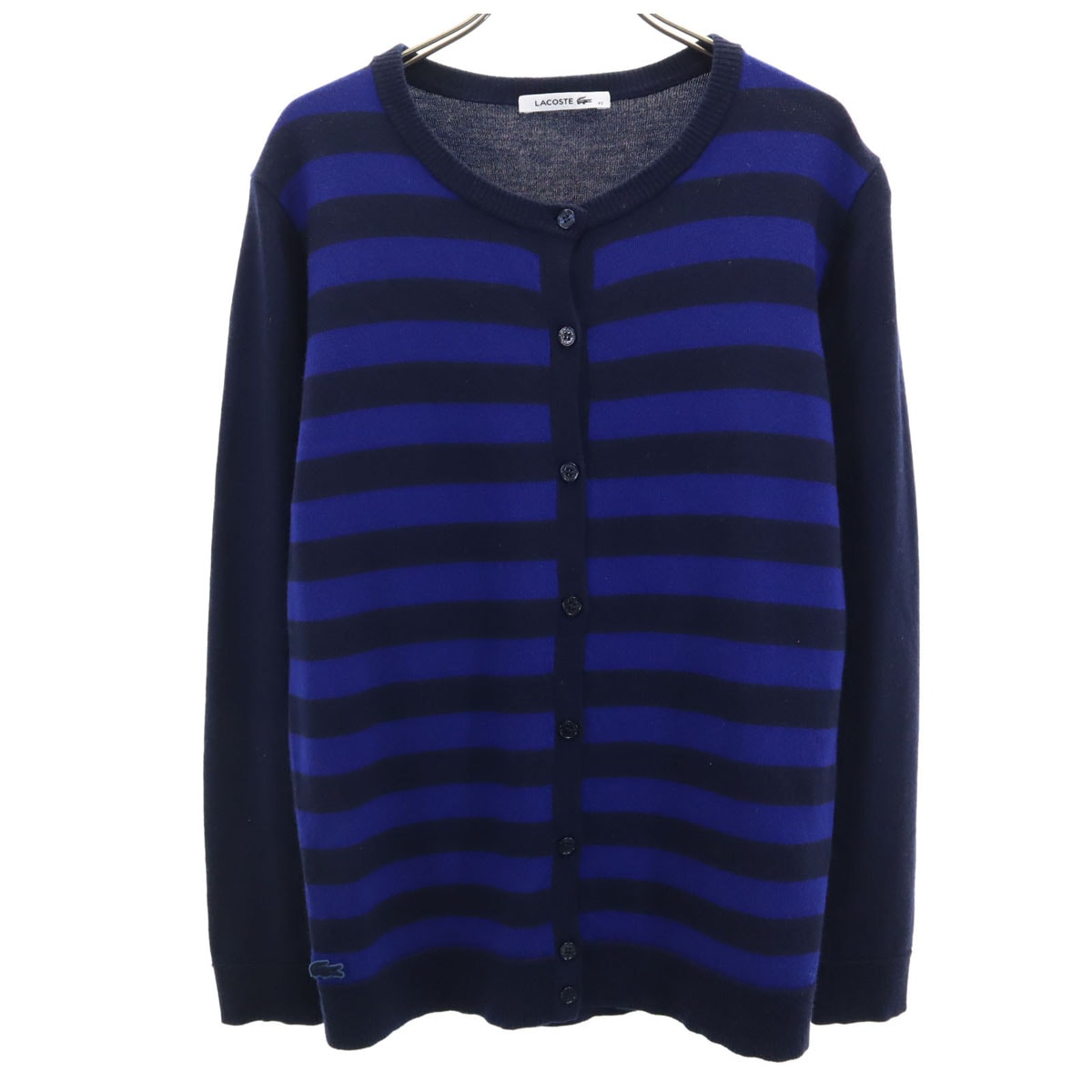 LACOSTE ラコステ ウール 長袖 ボーダー切替 ニットカーディガン 40 ネイビー系