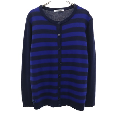 LACOSTE ラコステ ウール 長袖 ボーダー切替 ニットカーディガン 40 ネイビー系