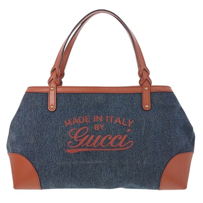GUCCI グッチ デニム トートバッグ 348715 デニム レザー ブラウン ブルー レディース【中古】