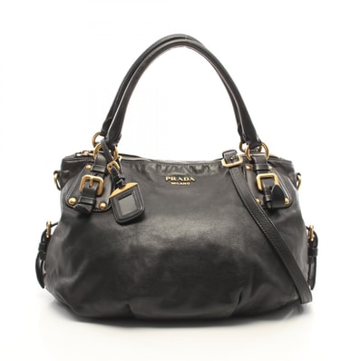 プラダ PRADA メタルロゴ 2WAY ハンドバッグ バッグ レザー レディース ブラック系 【中古】