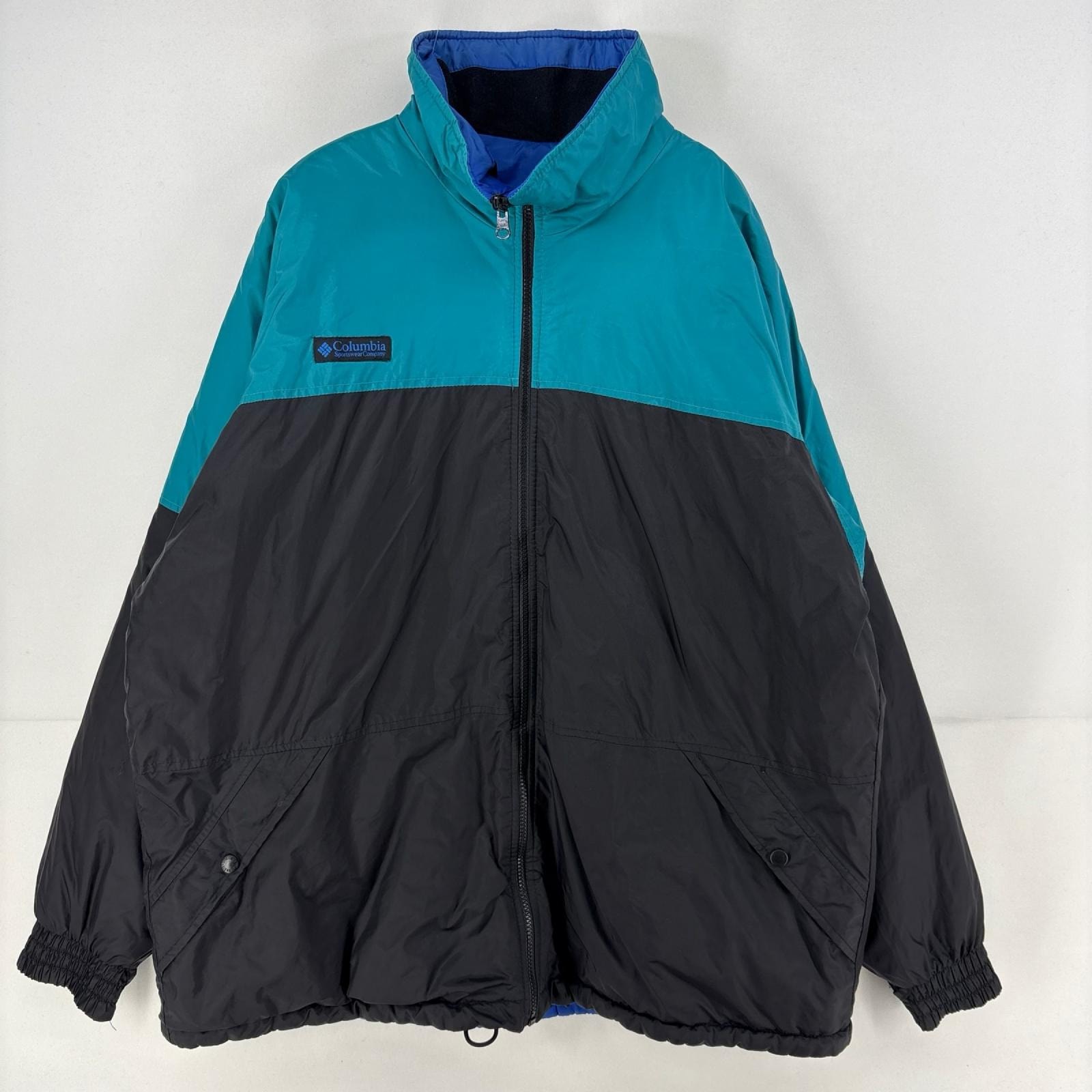 古着 90's/90年代 コロンビア Columbia ナイロンジャケット 中綿 フルジップ ワンポイント ロゴ リバーシブル  グリーン メンズ