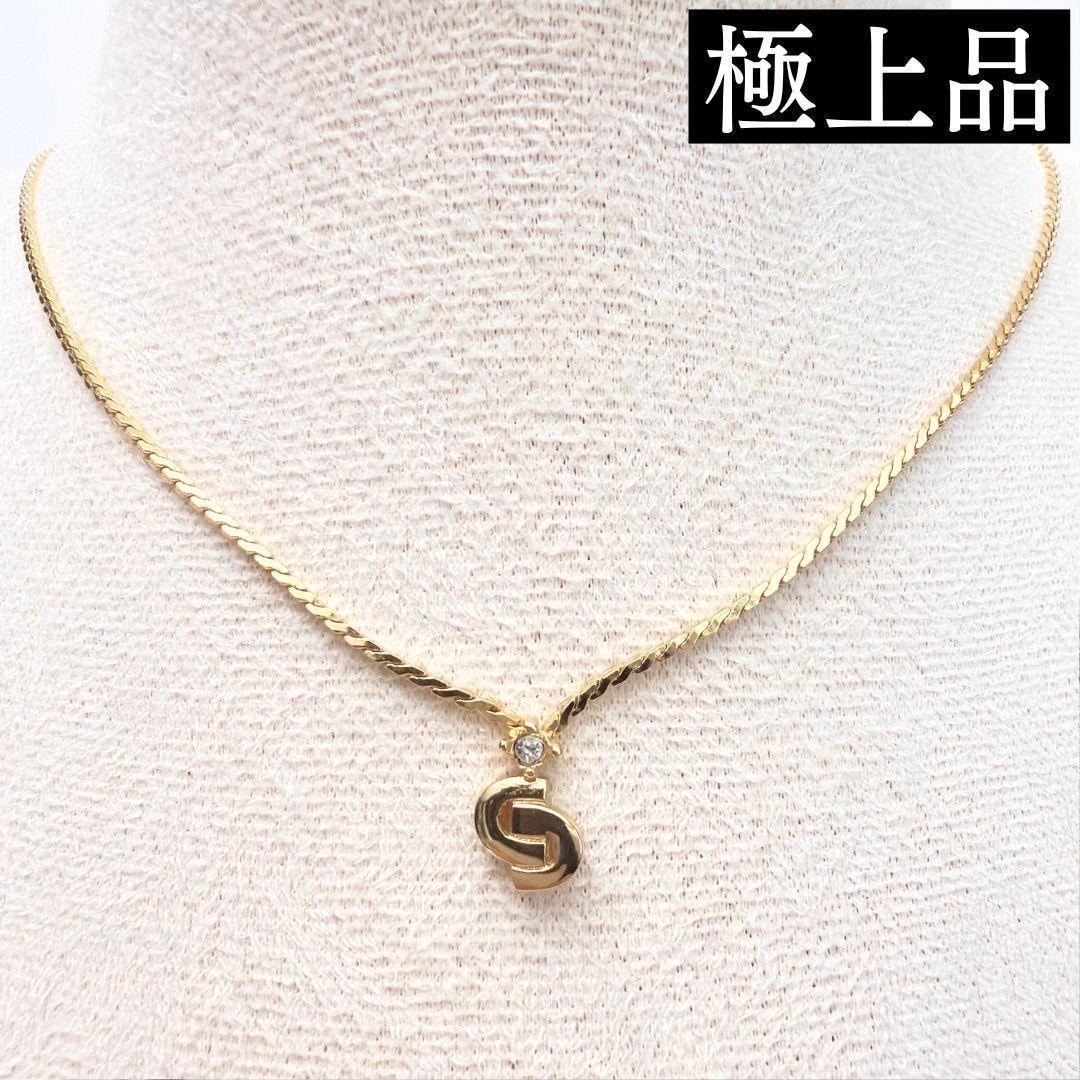 【極上品】Christian Dior クリスチャンディオール CDロゴ ラインストーン ゴールド ネックレス アクセサリー