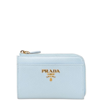 プラダ サフィアーノ L字ファスナー コンパクトウォレット 三つ折り財布 ベビーブルー レザー レディース PRADA 中古