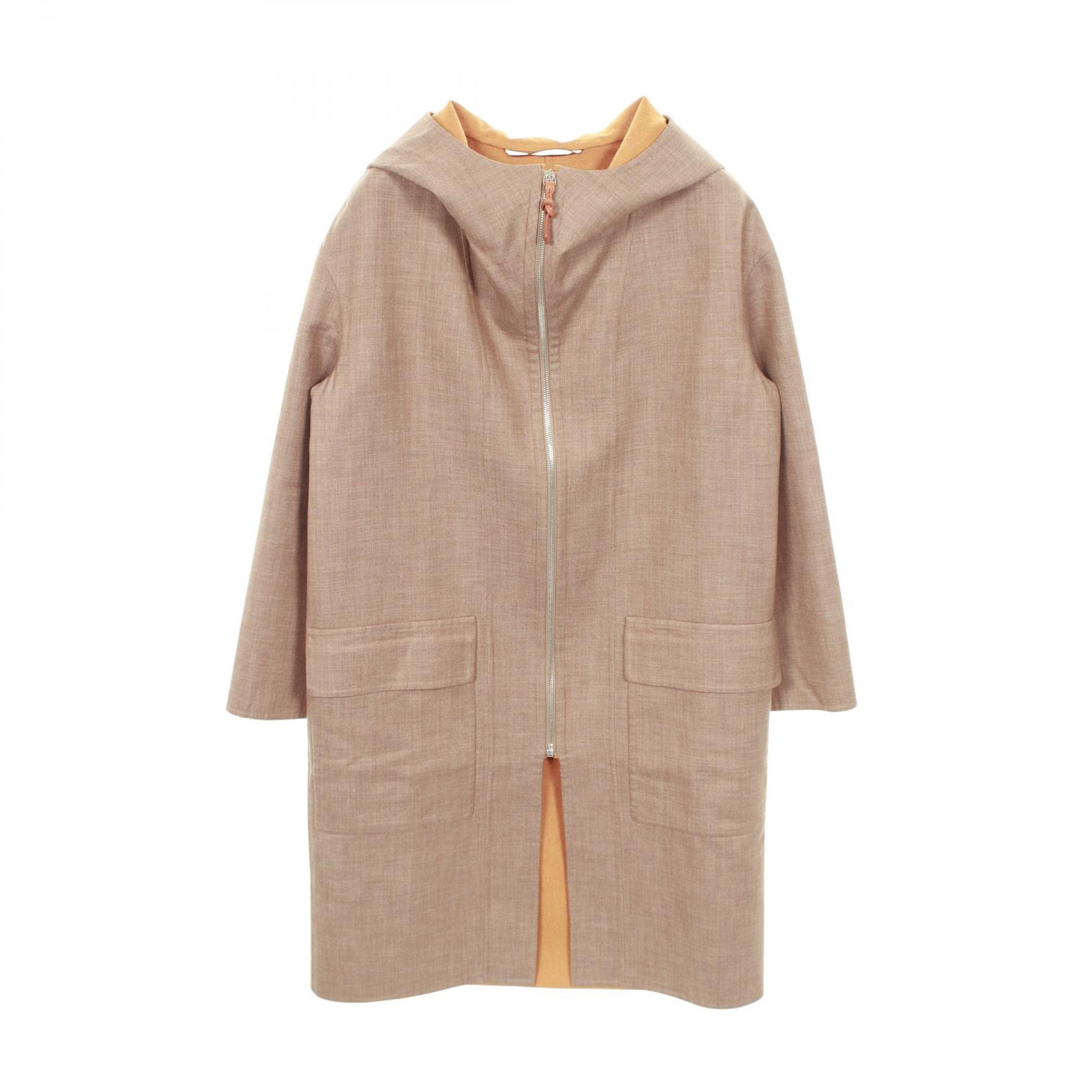 エルメス HERMES ダブルフェイス ジップアップ 衣料品 アウター カシミヤ ウール シルク シルク レディース ブラウン系 【中古】