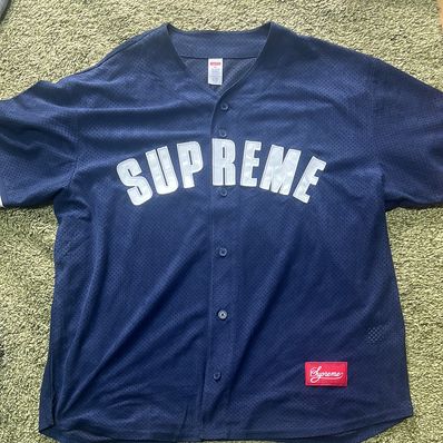 Supreme Ultrasuede Mesh Baseball Jersey "Navy"