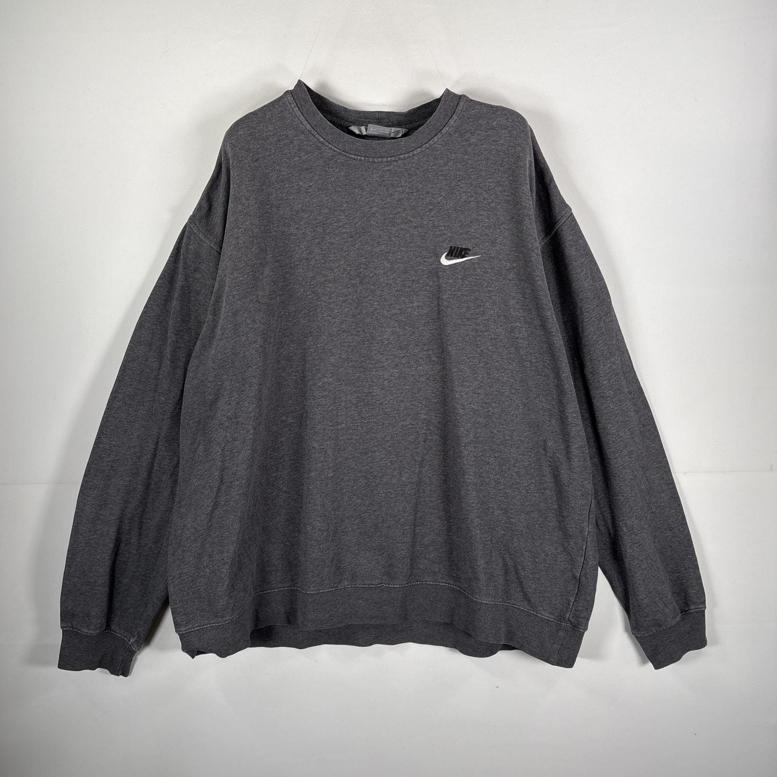 古着 ナイキ NIKE スウェット トレーナー スポーツ ワンポイント刺繍ロゴ クルーネック XL  グレー メンズ