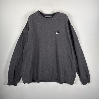 古着 ナイキ NIKE スウェット トレーナー スポーツ ワンポイント刺繍ロゴ クルーネック XL グレー メンズ