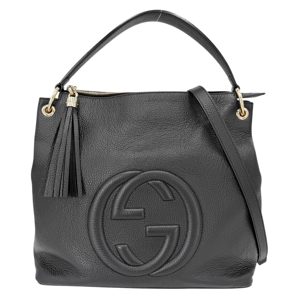 GUCCI グッチ 2WAY インターロッキングG ソーホー ハンドバッグ ショルダーバッグ 肩掛け 斜め掛け タッセル 536194 レザー    ブラック 黒 ゴールド金具 レディース 美品【中古品】