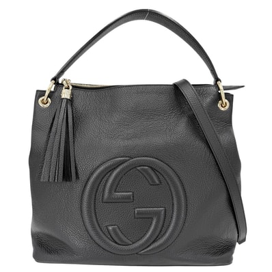 GUCCI グッチ 2WAY インターロッキングG ソーホー ハンドバッグ ショルダーバッグ 肩掛け 斜め掛け タッセル 536194 レザー ブラック 黒 ゴールド金具 レディース 美品【中古品】