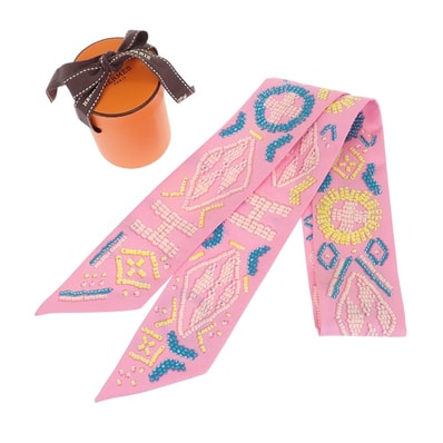 エルメス ツイリー KELLY EN PERLES シルク ピンク 【Aランク】