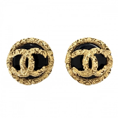 CHANEL シャネル イヤリング ラウンド アクセサリー ヴィンテージ ココマーク マグマ GP カラーストーン 93A ゴールド ブラック 黒 レディース 約27.4g 1993年【中古品】