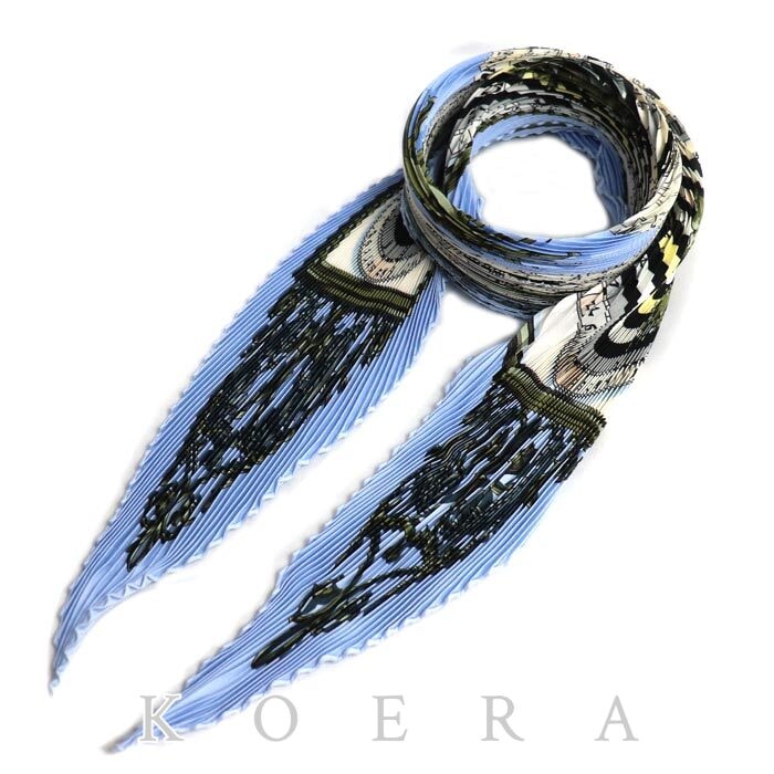 HERMES エルメス プリーツ Astrologie スカーフ ライトブルー/マルチ レディース【中古】【極美品】