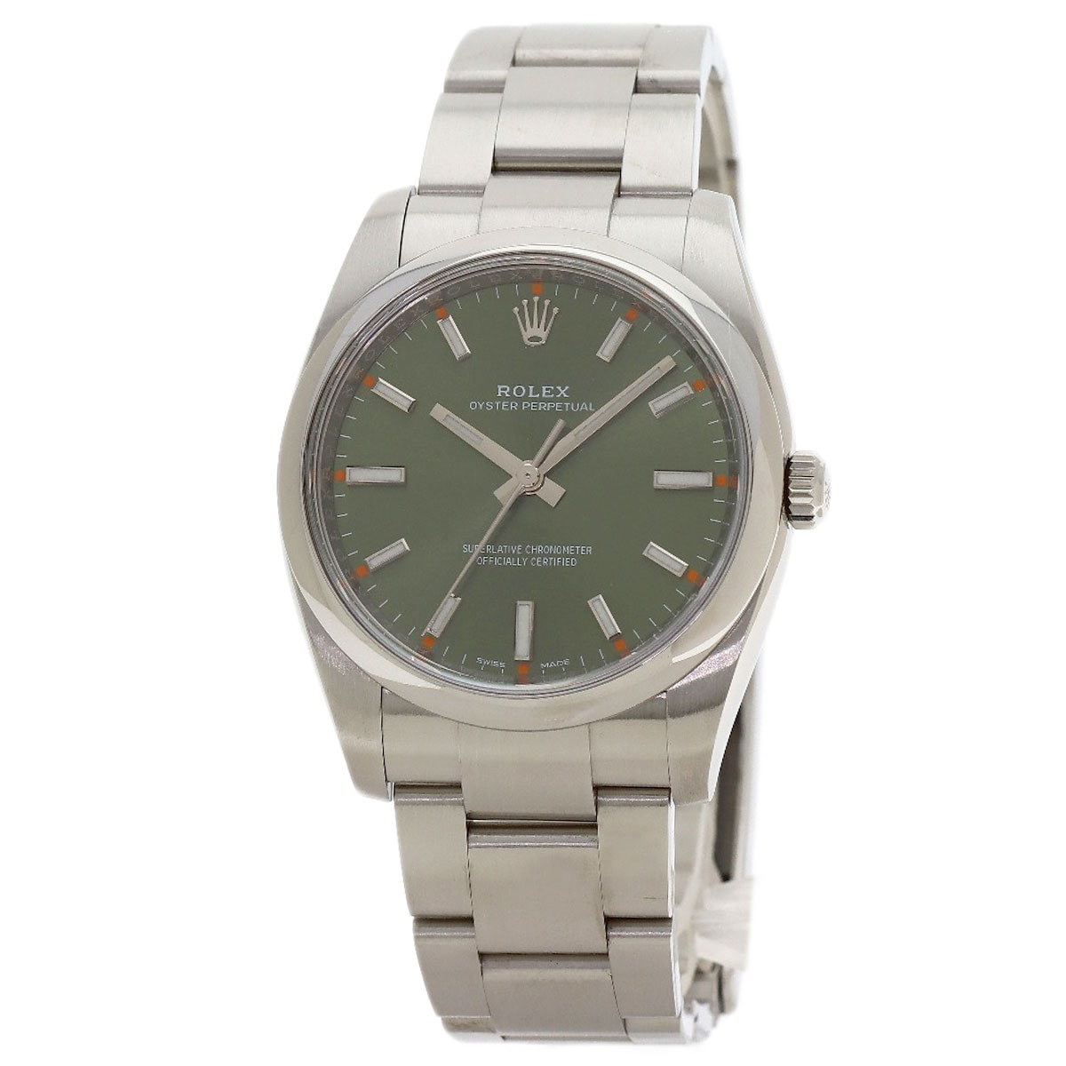 ROLEX ロレックス 114200 オイスターパーペチュアル オリーブグリーン 腕時計 SS SS メンズ [中古]