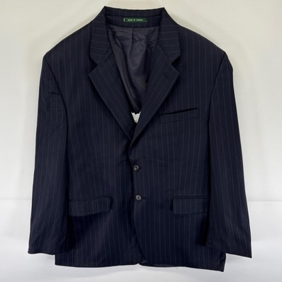 古着 ローレンラルフローレン LaurenRalphLauren テーラードジャケット ブレザー スーツ ストライプ 濃紺 42S ネイビー メンズ