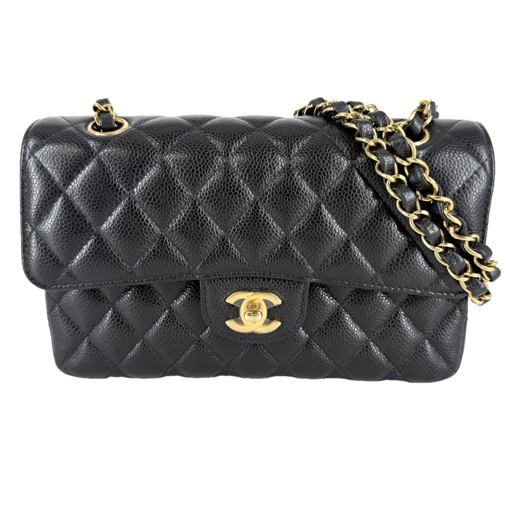 CHANEL シャネル ショルダーバッグ マトラッセ23 ダブルチェーン ダブルフラップ 肩掛け 斜め掛け ココマーク ターンロック  キャビアスキン   ブラック 黒 ゴールド金具 レディース 美品【中古品】