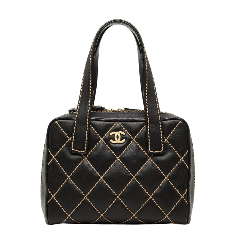 シャネル ココマーク ワイルドステッチ  ハンドバッグ ブラック レザー レディース CHANEL 【中古】