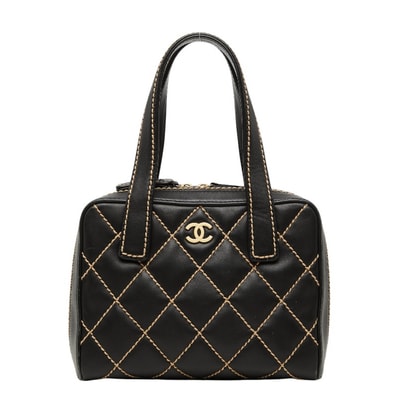 シャネル ココマーク ワイルドステッチ ハンドバッグ ブラック レザー レディース CHANEL 【中古】