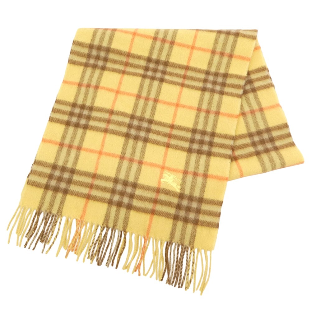 BURBERRY バーバリー マフラー BURBERRYS cashmere カシミア チェック マフラー イエロー系 ブラウン系【中古】