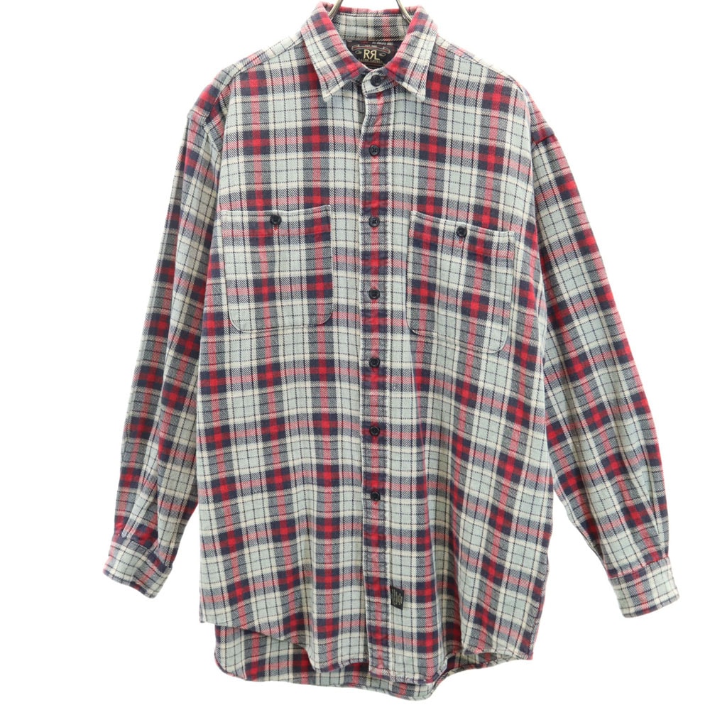 RRL ダブルアールエル 90s 初期タグ 赤3星 オールド チェック柄 長袖 ネルシャツ S グレー RALPH LAUREN ラルフローレン
