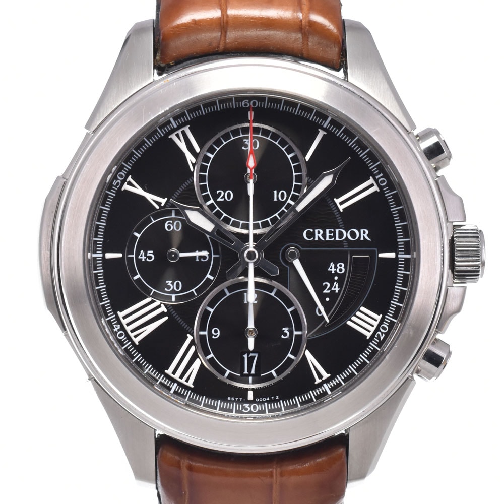 セイコー SEIKO GCBK987/6S77-00B0 クレドール パシフィーク クロノグラフ パワーリザーブ メンズ 美品 箱・保証書付き 腕時計 J#150497