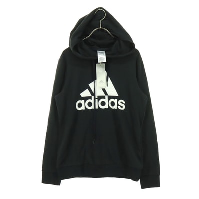 未使用 adidas アディダス フロントプリント 長袖 スウェットパーカー L ブラック